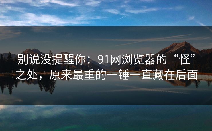 别说没提醒你:91网浏览器的“怪”之处,原来最重的一锤一直藏在后面 别说没提醒你:91网浏览器的“怪”之处,原来最重的一锤一直藏在后面