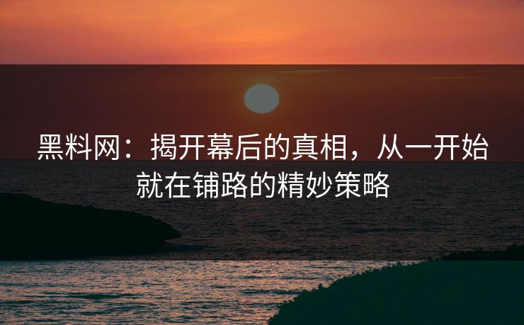 黑料网:揭开幕后的真相,从一开始就在铺路的精妙策略 黑料网:揭开幕后的真相,从一开始就在铺路的精妙策略